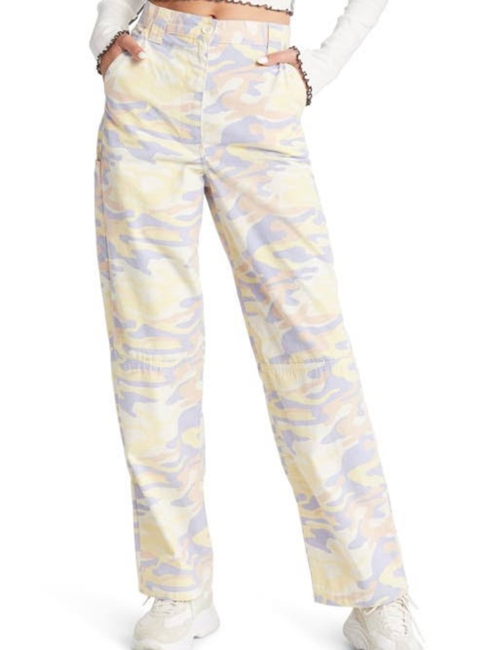 Topshop Pastel Camo Straight Leg Pants - Yellow & Lavender